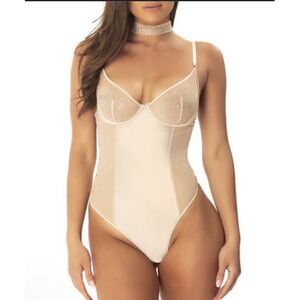 Oh La La Cheri Crystal Studded Teddy Lingerie with Choker Frappe Size M - NWT